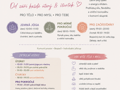 Pravidelné lekce jógy pro různé pokročilosti –