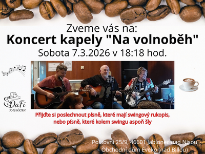 Koncert kapely "Na volnoběh" – Kavárna DaFi, dětský koutek