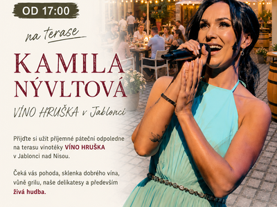 KAMILA NÝVLTOVÁ na terase VÍNO HRUŠKA v Jablonci – VÍNO HRUŠKA - VINOTÉKA - VINNÝ BAR