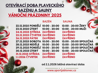 Christmas opening hours of the swimming pool – Swimming pool