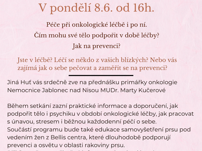Přednáška s primářkou onkologie MUDr. Martou Kučer – JINÁ HUŤ a Kavárna cHuť