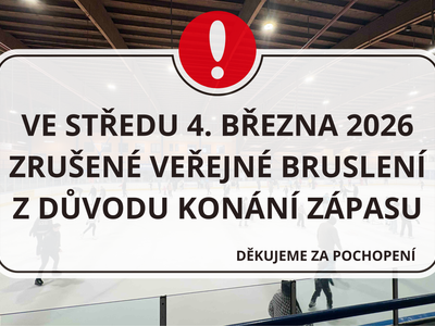 Ve středu 4. března 2026 zrušené veřejné bruslení – Zimní stadion