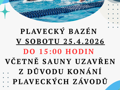 Plavecký bazén včetně sauny uzavřen do 15:00hod. – Plavecký bazén