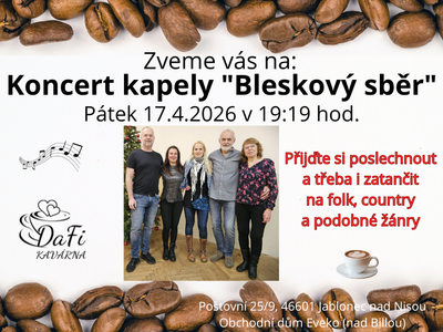 Koncert kapely "Bleskový sběr" – Kavárna DaFi, dětský koutek